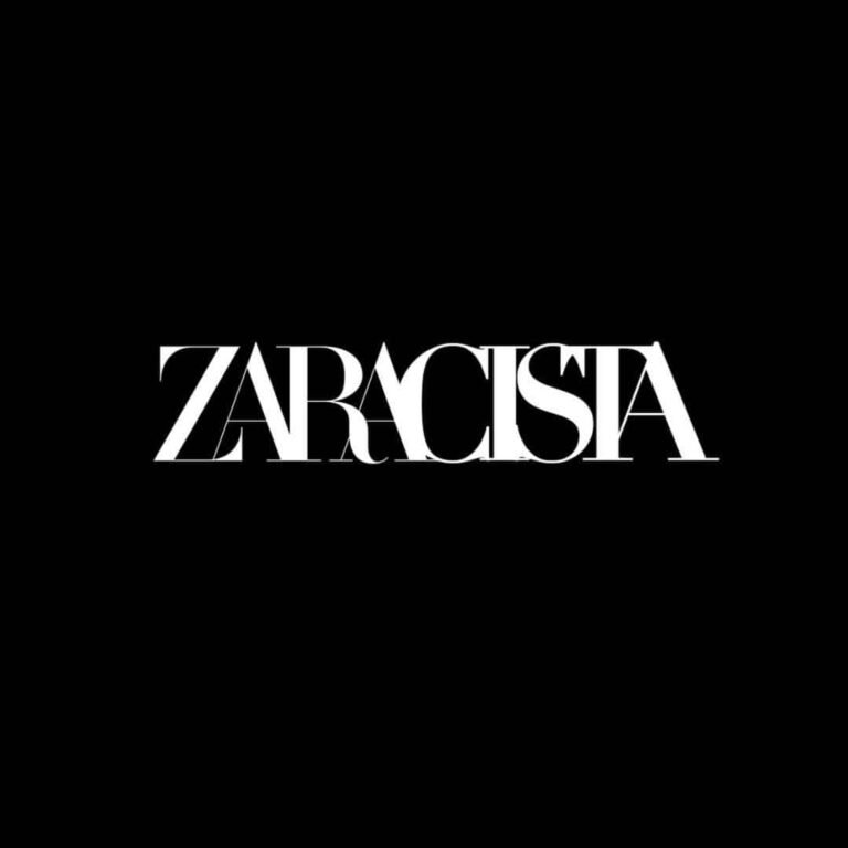 Arte com a palavra “Zaracista” em letras brancas sobre fundo preto.