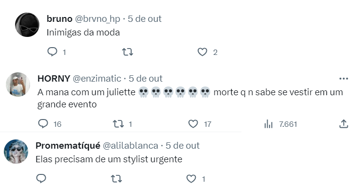 Captura de tela com três comentários em rede social criticando o estilo de Tasha e Tracie.